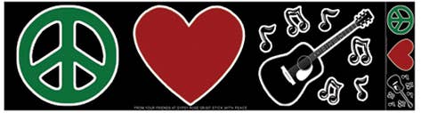 Peace, Love, Music Symbols Bumper Sticker boho clothing, festival outfit, hippie style apparel | Elevated Hippie