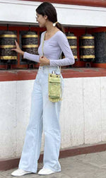 Cotton Crossbody Bottle Water Bag , Olive Green - The Elevated Hippie
