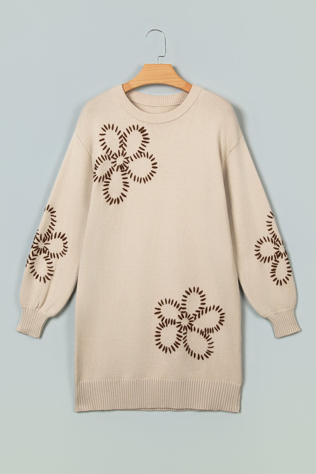 Parchment Floral Puff Sleeve Sweater Dress