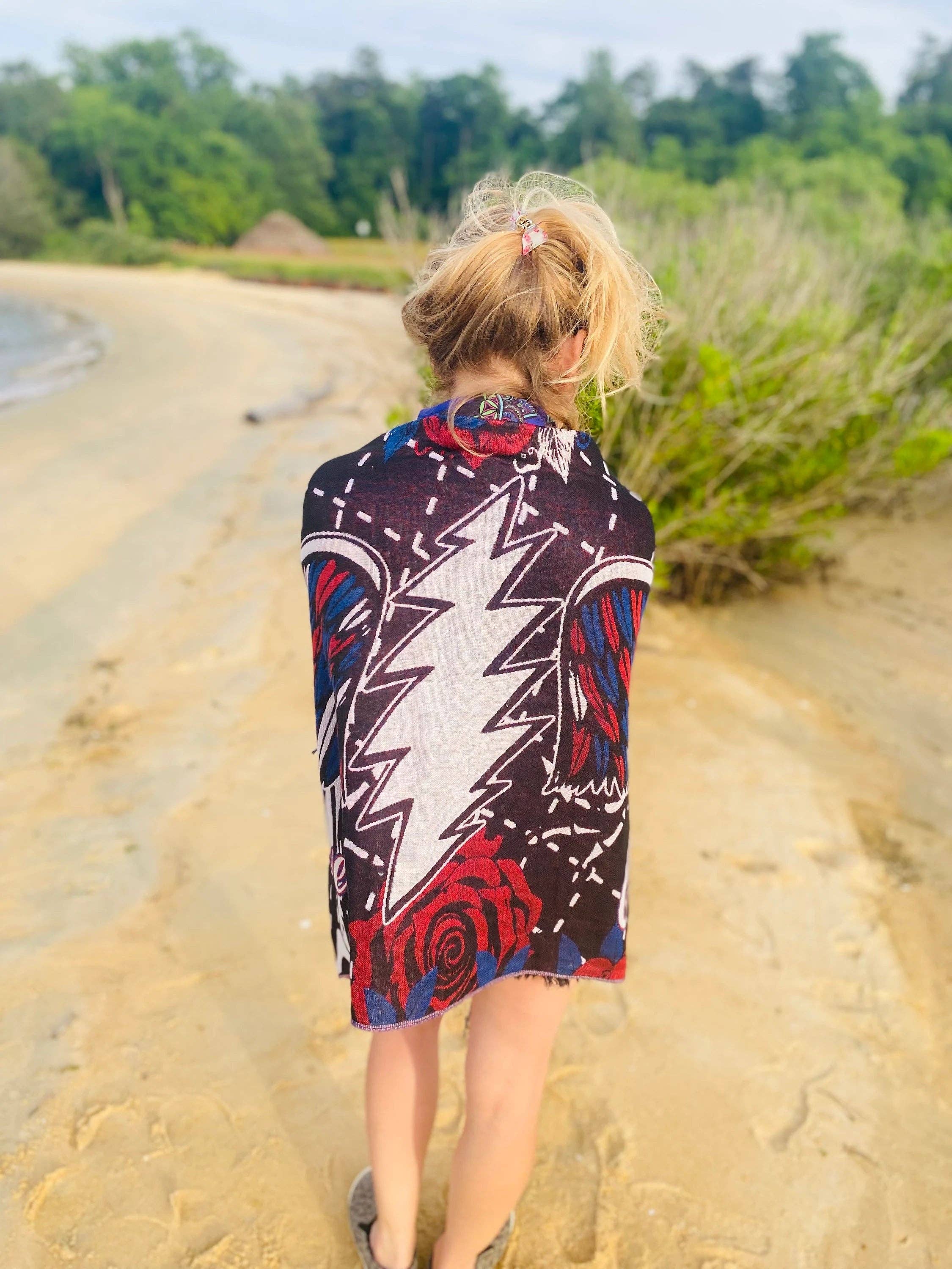 Forever Grateful Pashmina – Handcrafted Festival Fashion, Unique Artwork by Melanie & Justin Chamberlain, Double Ply Viscose Acrylic Scarf boho clothing, festival outfit, hippie style apparel | Elevated Hippie
