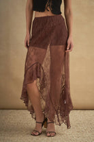 6809-ASYMMETRIC RUFFLE SKIRT boho clothing, festival outfit, hippie style apparel | Elevated Hippie