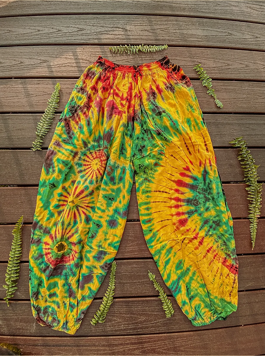 Flowy Hippie Tie Dye Pants Earthy + Colorful Baggy Yoga Pant boho clothing, festival outfit, hippie style apparel | Elevated Hippie