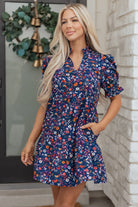 Blue Wild Daisy Floral Puff Sleeve Mini Dress boho clothing, festival outfit, hippie style apparel | Elevated Hippie