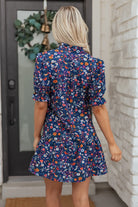 Blue Wild Daisy Floral Puff Sleeve Mini Dress boho clothing, festival outfit, hippie style apparel | Elevated Hippie