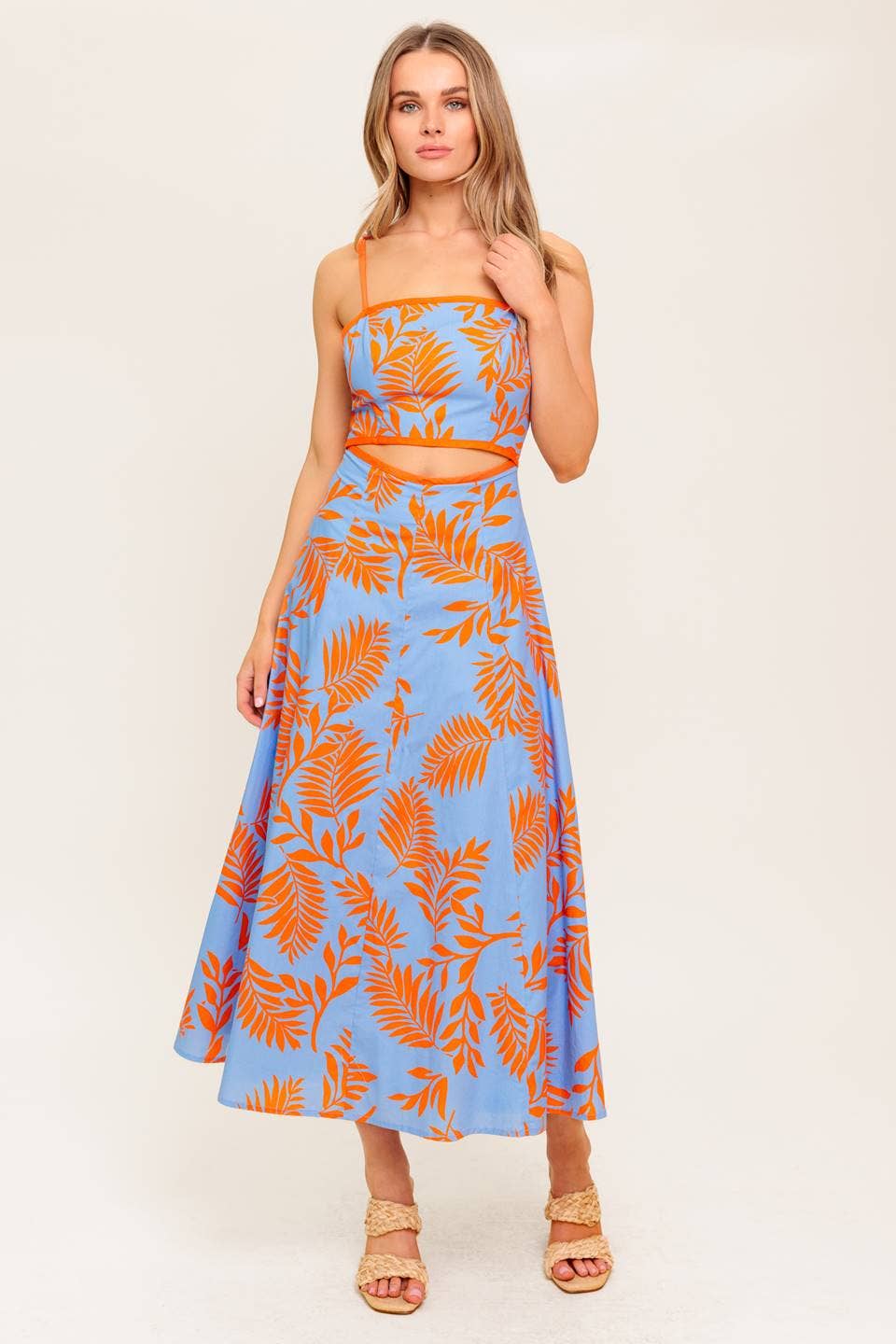 Coral and Blue CUTOUT MIDI DRESS - The Elevated Hippie