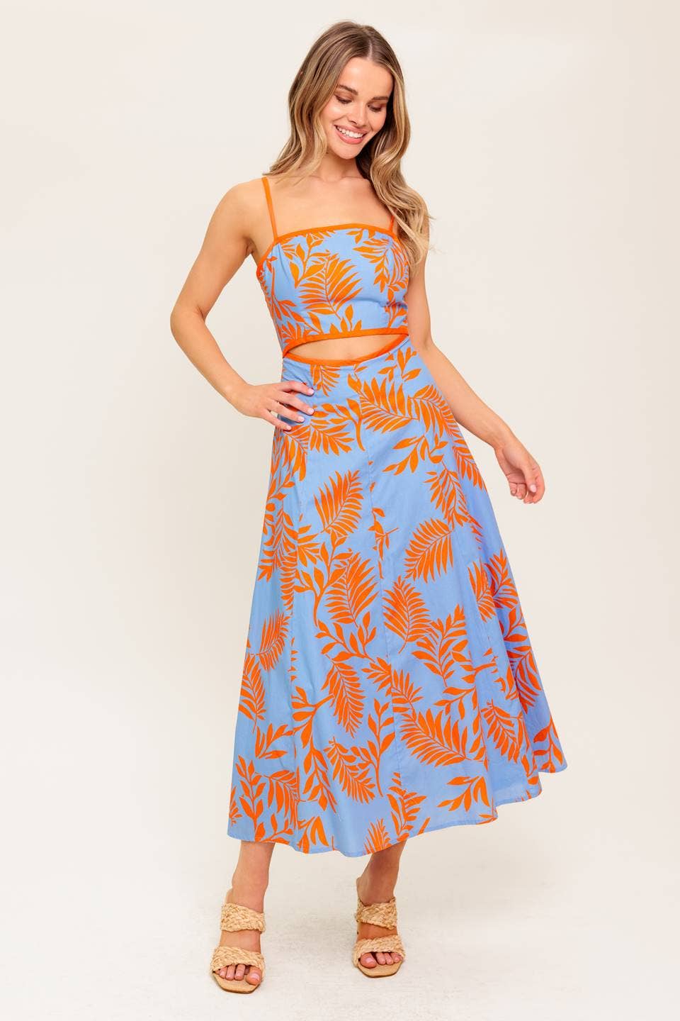 Coral and Blue CUTOUT MIDI DRESS - The Elevated Hippie