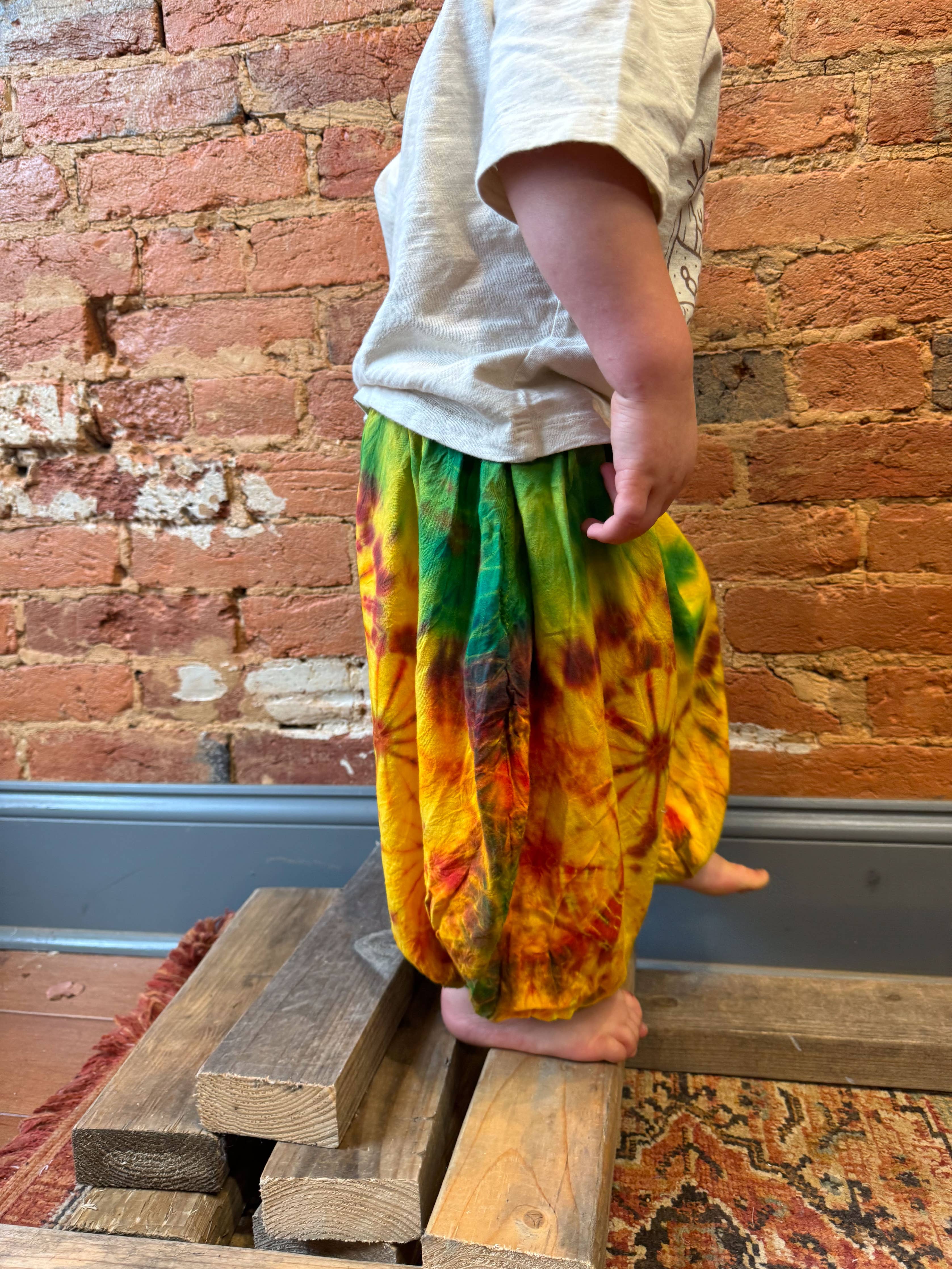Handmade Kids Tie Dye Festival Pants – Newborn to Youth 14 – Boho Hippie Style - The Elevated Hippie