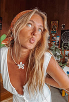Beachy Boho Shell Flower Necklace, Macrame Coastal Jewelry  - The Elevated Hippie
