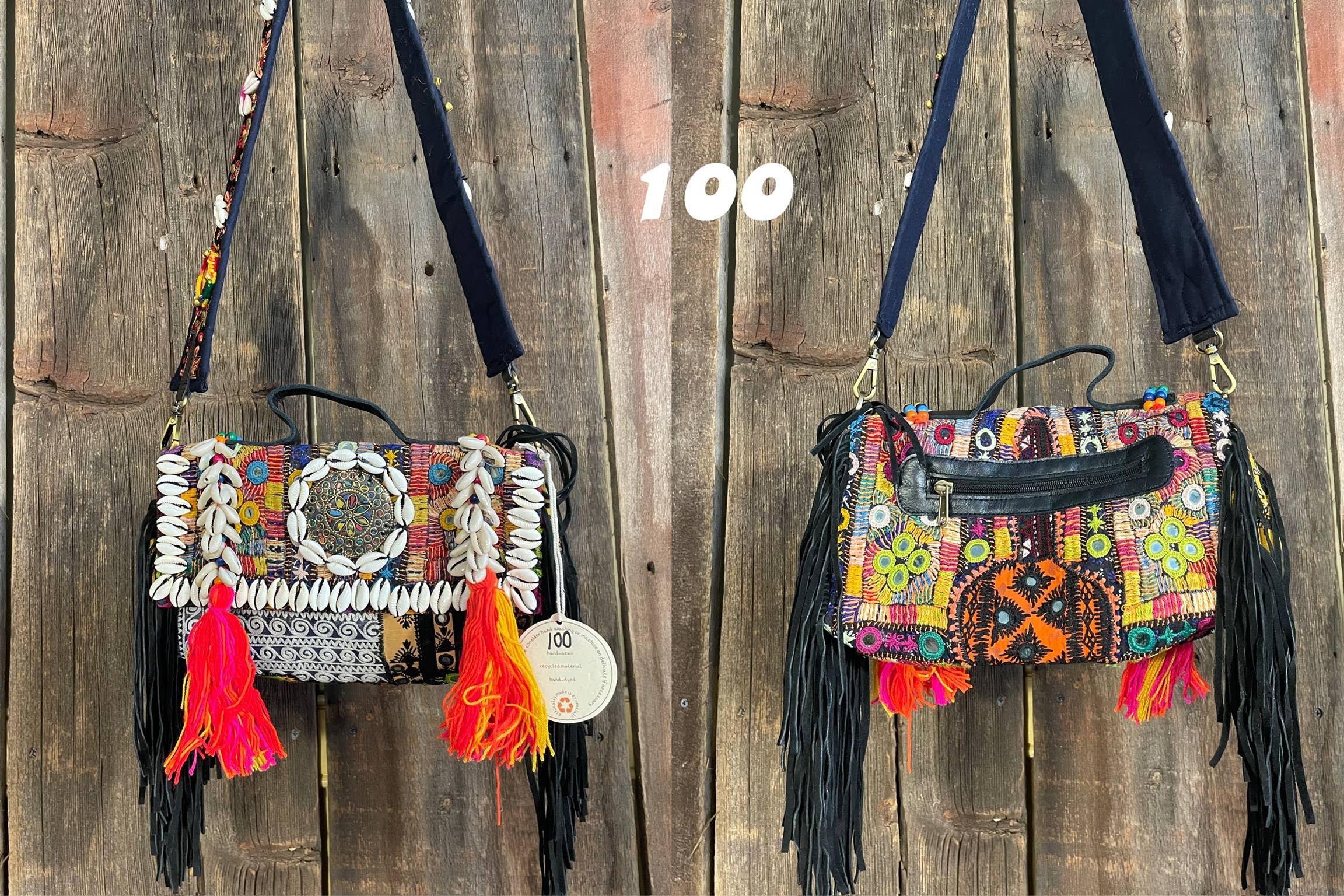 Bohemian Upcycled Fringe Shell Hand Embroidered Patch Bag  - The Elevated Hippie