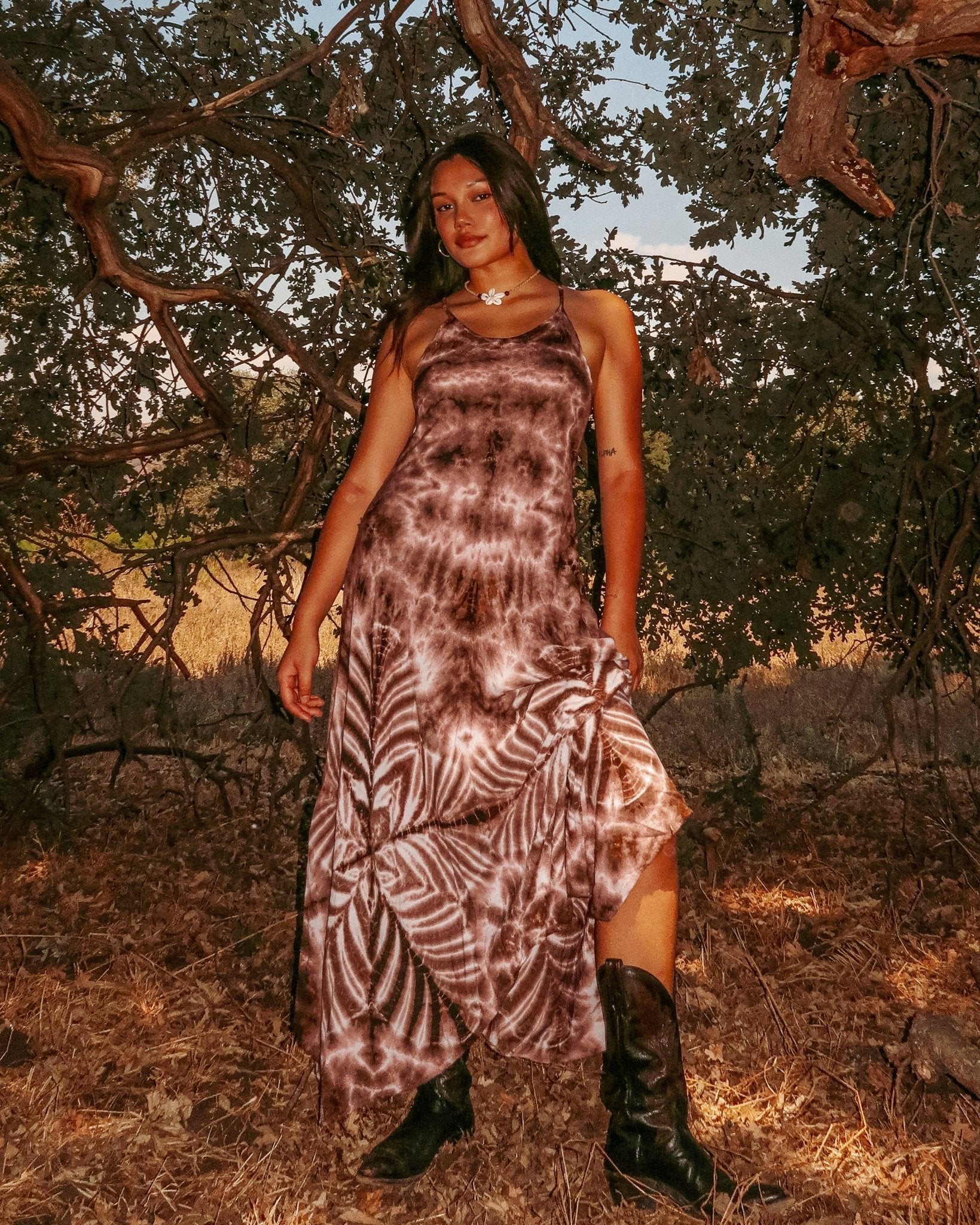 Wyoming Tie Dye Maxi Dress – Hand-Dyed Magic, Two-Way Boho Flow - The Elevated Hippie