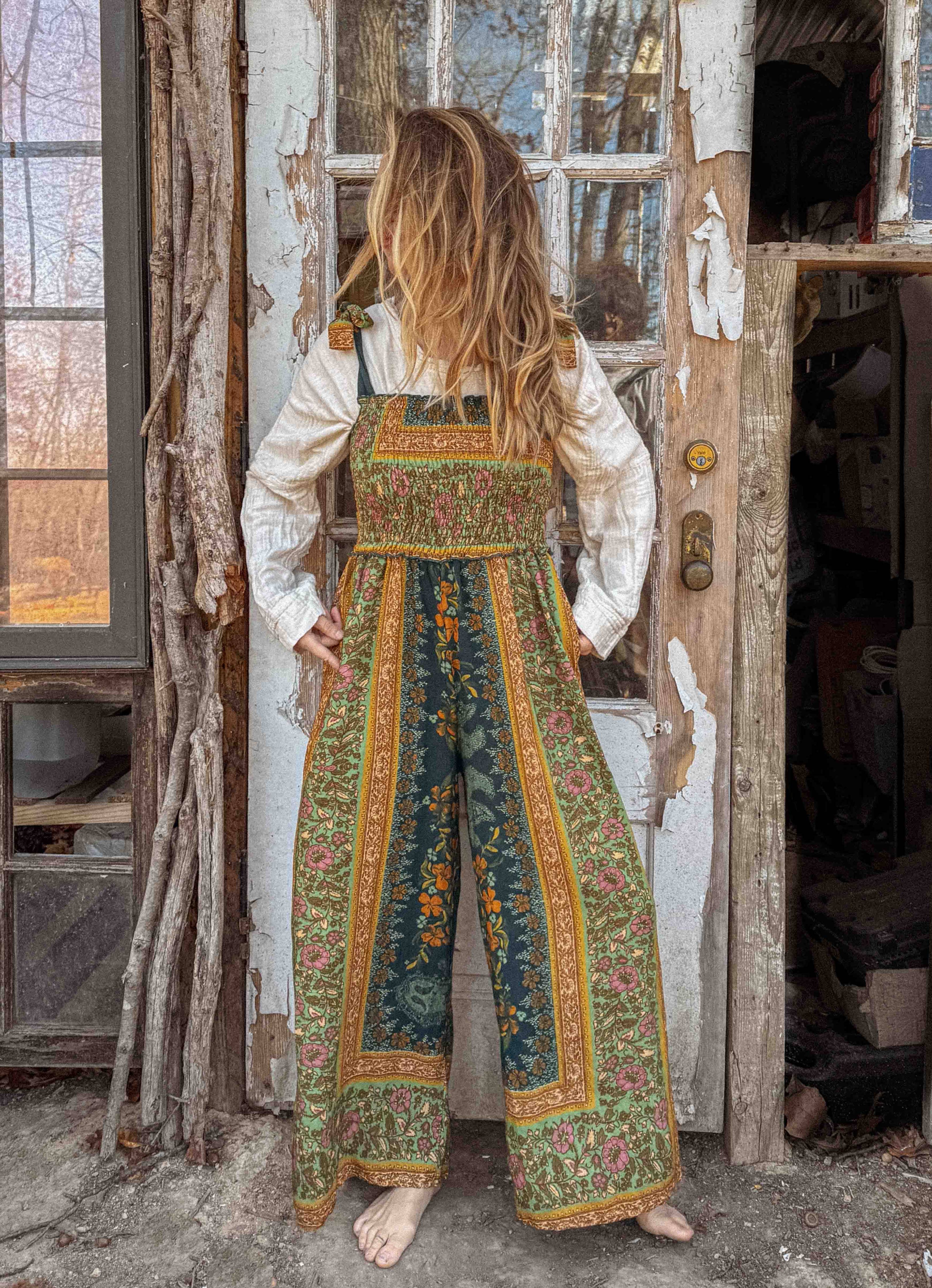 Boho Floral Printed Jumpsuit Pants 2 in 1, Free Spirit Style - The Elevated Hippie