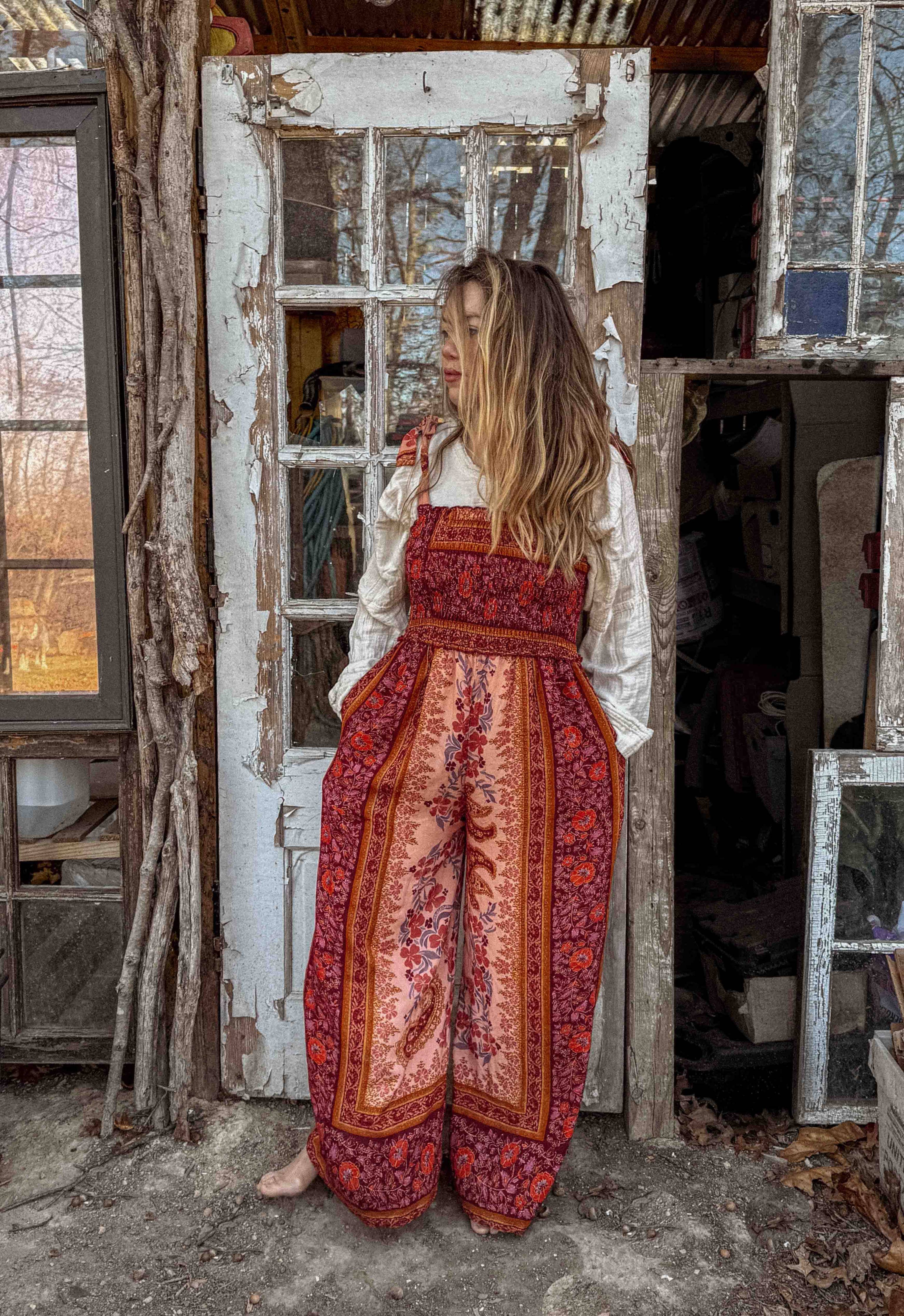 Boho Floral Printed Jumpsuit Pants 2 in 1, Free Spirit Style - The Elevated Hippie