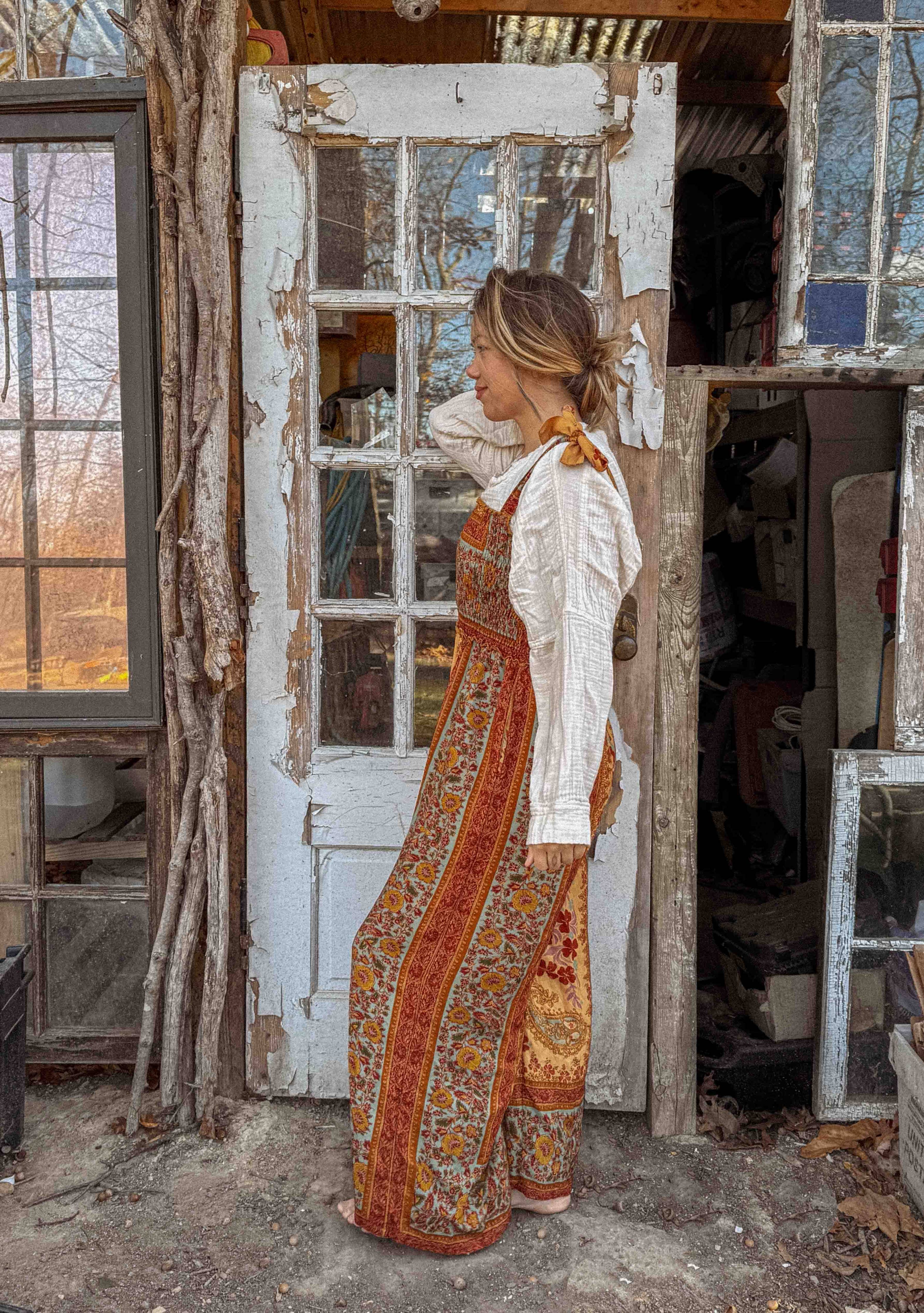 Boho Floral Printed Jumpsuit Pants 2 in 1, Free Spirit Style - The Elevated Hippie