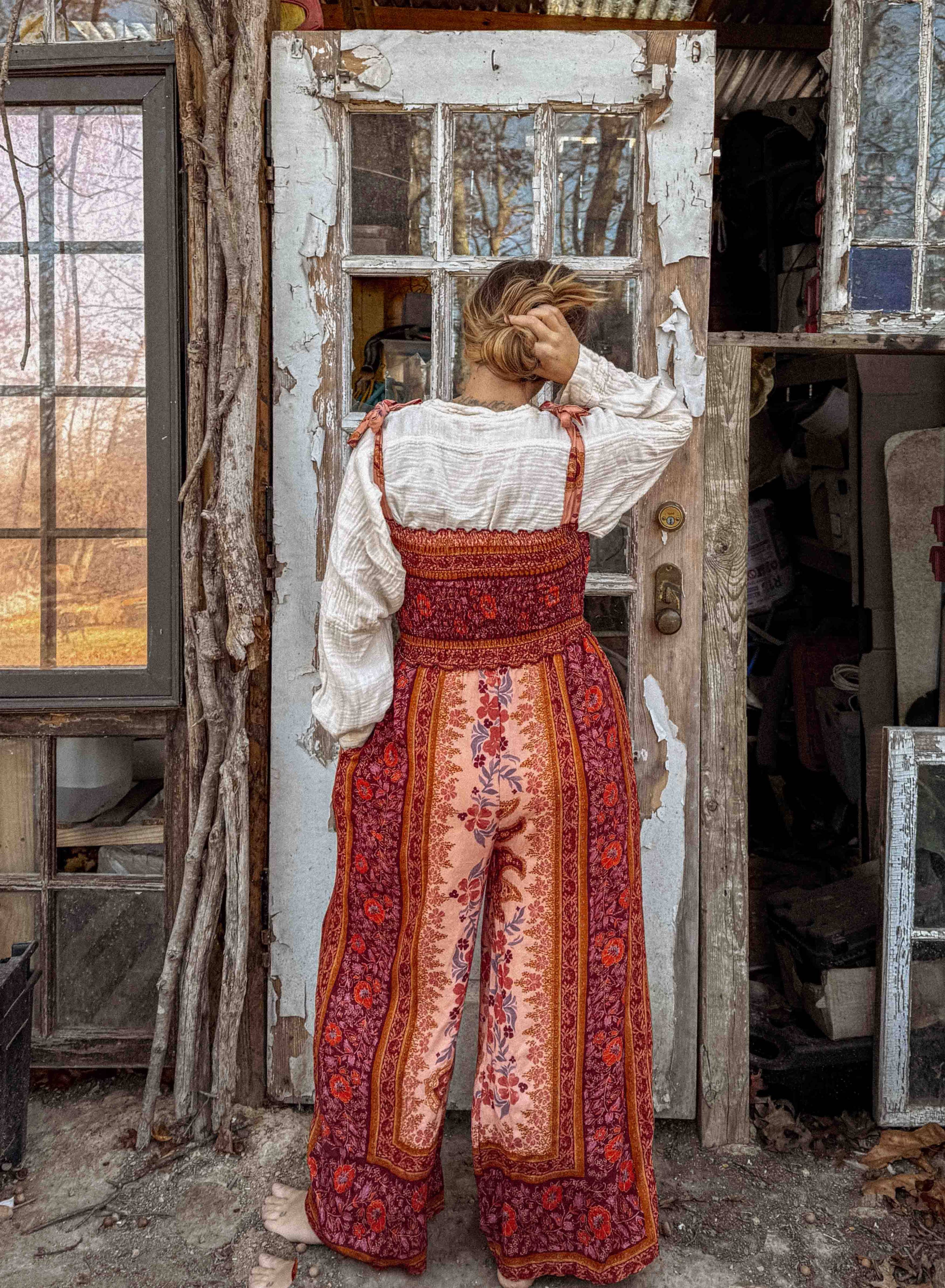 Boho Floral Printed Jumpsuit Pants 2 in 1, Free Spirit Style - The Elevated Hippie