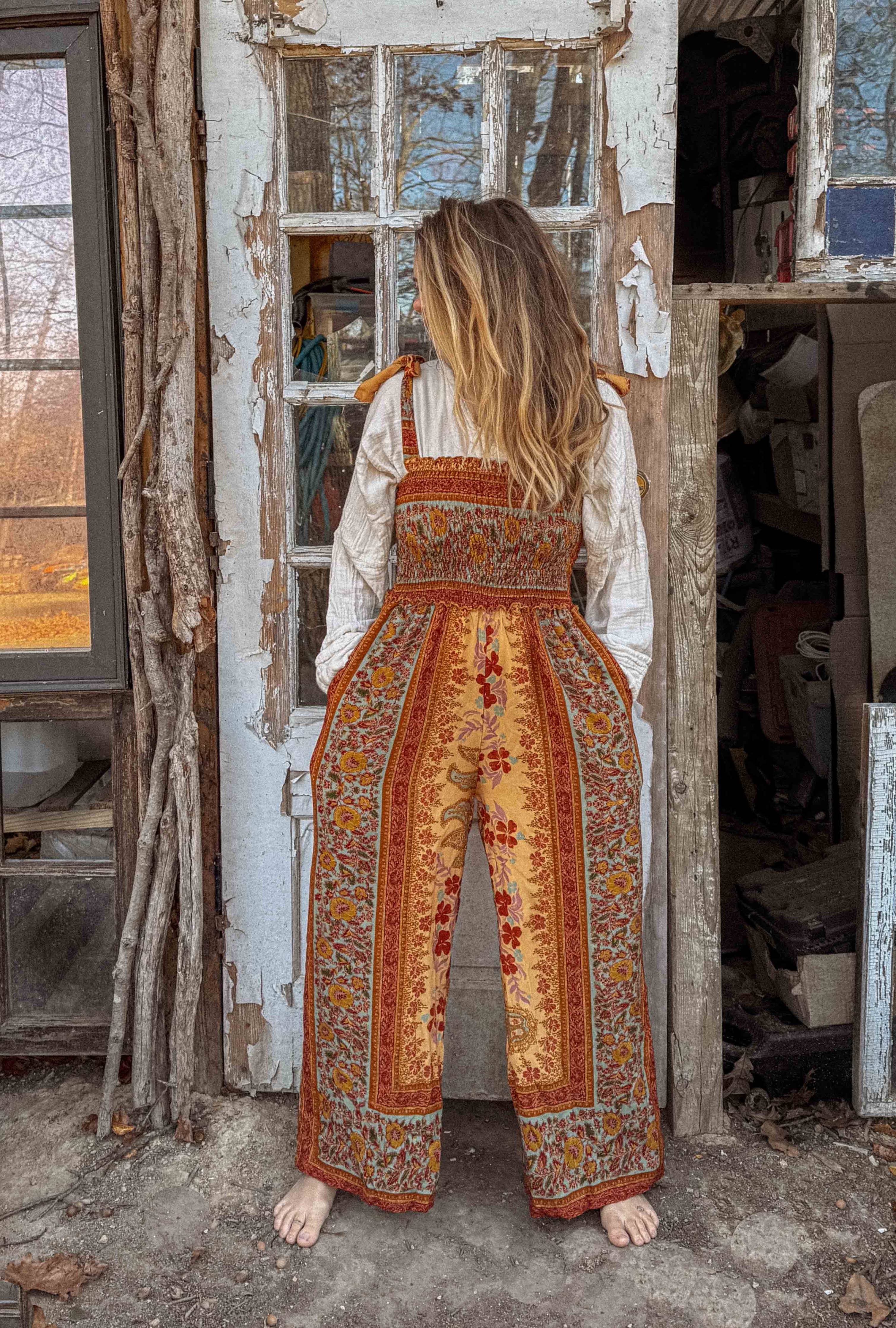 Boho Floral Printed Jumpsuit Pants 2 in 1, Free Spirit Style - The Elevated Hippie