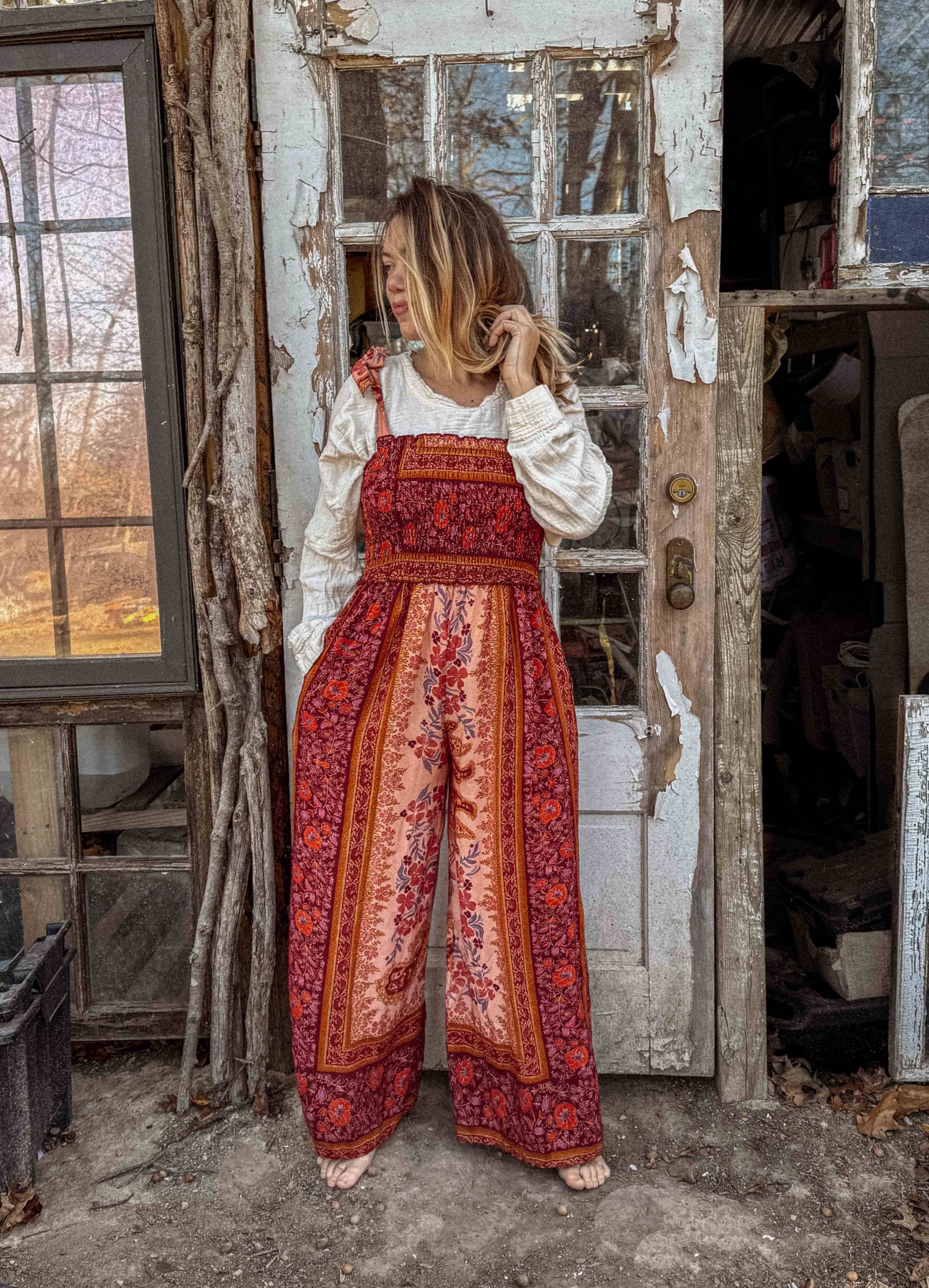 Boho Floral Printed Jumpsuit Pants 2 in 1, Free Spirit Style - The Elevated Hippie