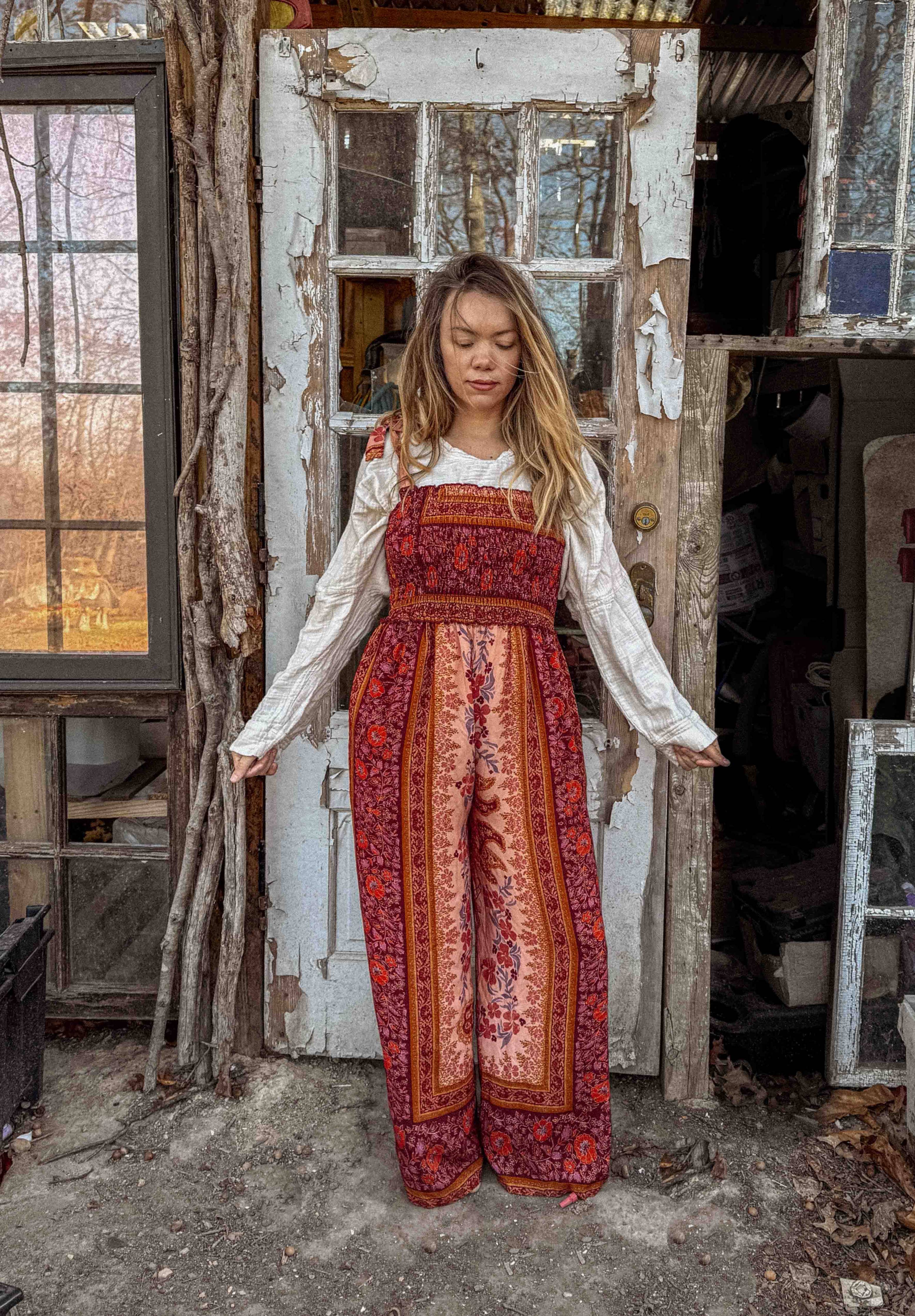 Boho Floral Printed Jumpsuit Pants 2 in 1, Free Spirit Style - The Elevated Hippie