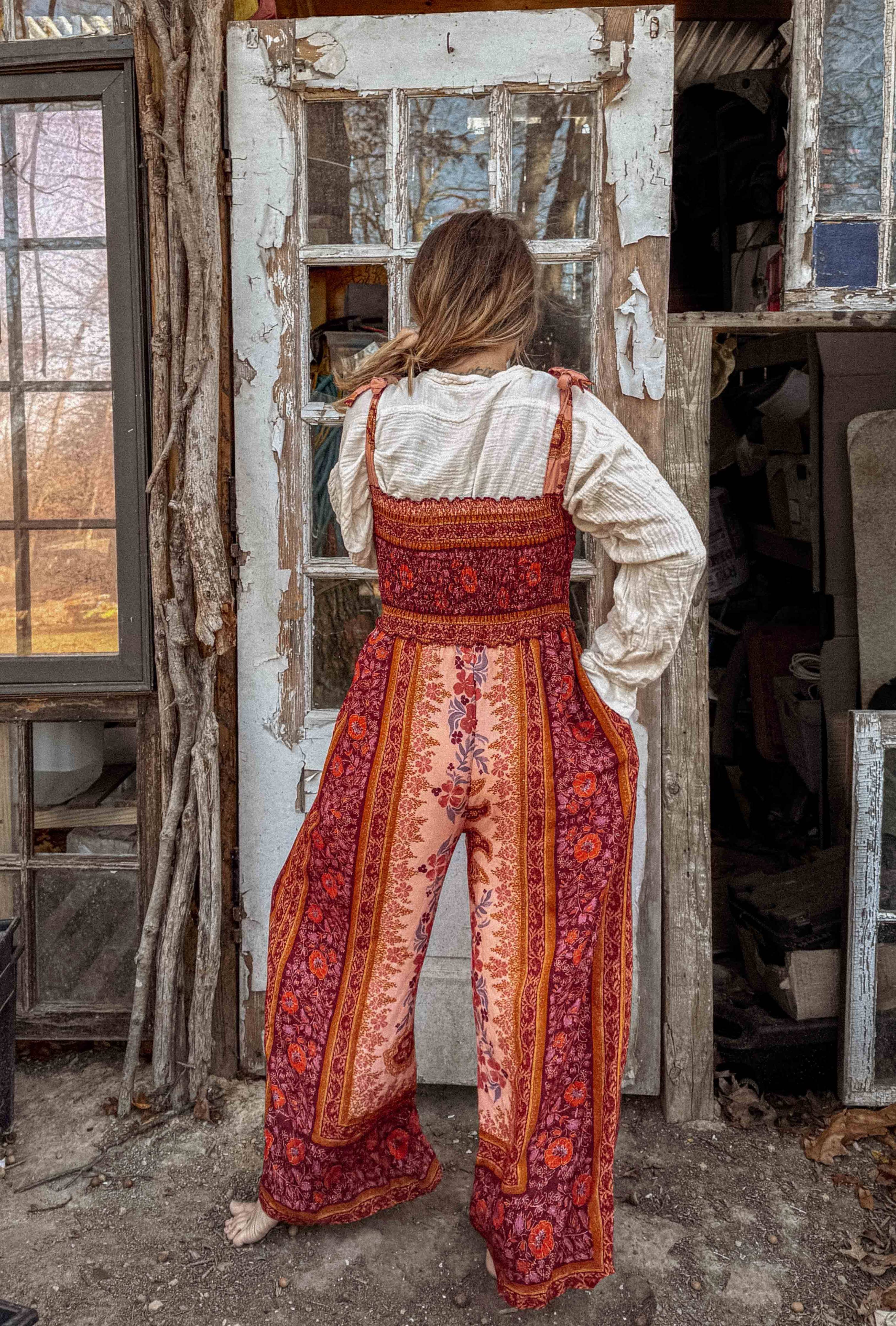 Boho Floral Printed Jumpsuit Pants 2 in 1, Free Spirit Style - The Elevated Hippie