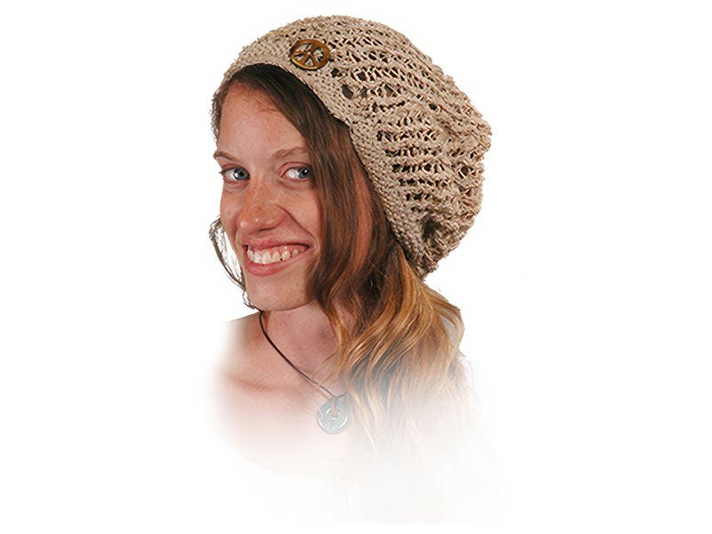 HEMP AND COTTON HEAD SOCK WITH BONE PEACE BUTTON - The Elevated Hippie