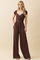 JR56657 - RUCHED SURPLICE PALAZZO JUMPSUIT - The Elevated Hippie