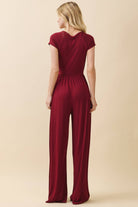 JR56657 - RUCHED SURPLICE PALAZZO JUMPSUIT - The Elevated Hippie