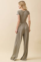 JR56657 - RUCHED SURPLICE PALAZZO JUMPSUIT - The Elevated Hippie
