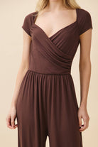JR56657 - RUCHED SURPLICE PALAZZO JUMPSUIT - The Elevated Hippie