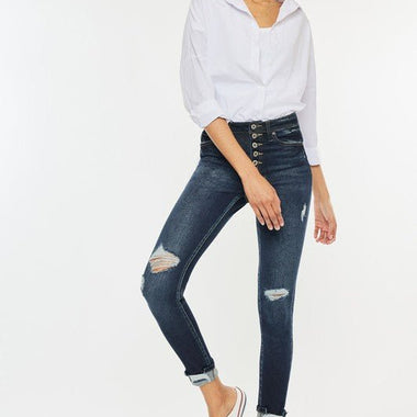 High Rise Button Down Cuffed Skinny Jeans – Sleek Fit, Soulful Edge - The Elevated Hippie