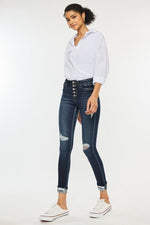 High Rise Button Down Cuffed Skinny Jeans – Sleek Fit, Soulful Edge - The Elevated Hippie