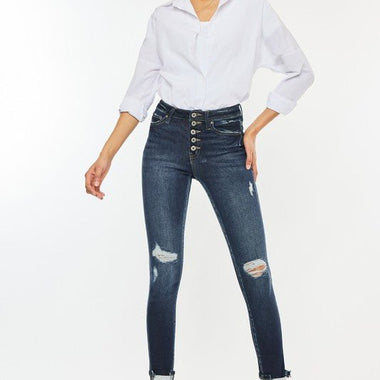 High Rise Button Down Cuffed Skinny Jeans – Sleek Fit, Soulful Edge - The Elevated Hippie