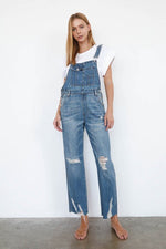 High Waist Ripped Straight Denim Overall Jumpsuit - The Elevated Hippie