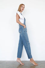 High Waist Ripped Straight Denim Overall Jumpsuit - The Elevated Hippie