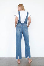 High Waist Ripped Straight Denim Overall Jumpsuit - The Elevated Hippie