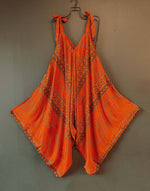Hippie Bohemian Silk Flowy Tie Jumpsuit, Floral Jumper - The Elevated Hippie
