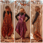 Hippie Bohemian Silk Flowy Tie Jumpsuit, Floral Jumper - The Elevated Hippie