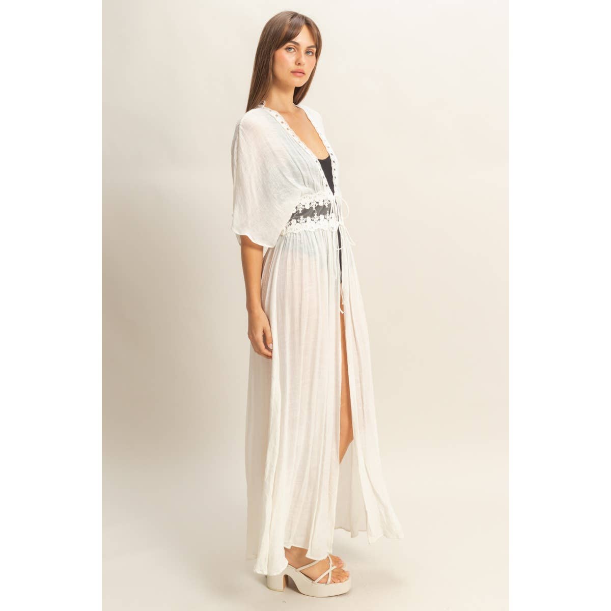 Tie-Front Lace Long Duster - The Elevated Hippie
