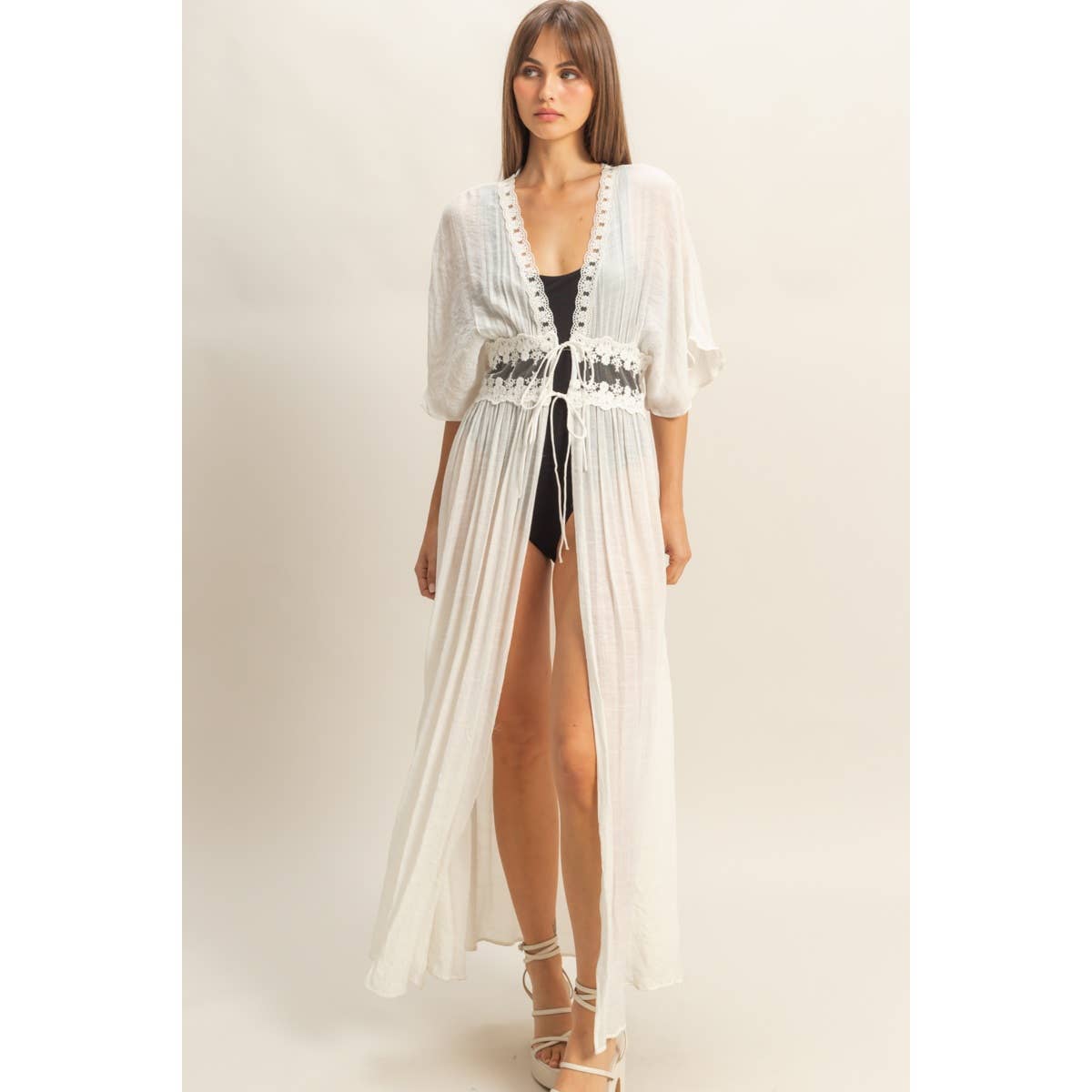 Tie-Front Lace Long Duster - The Elevated Hippie