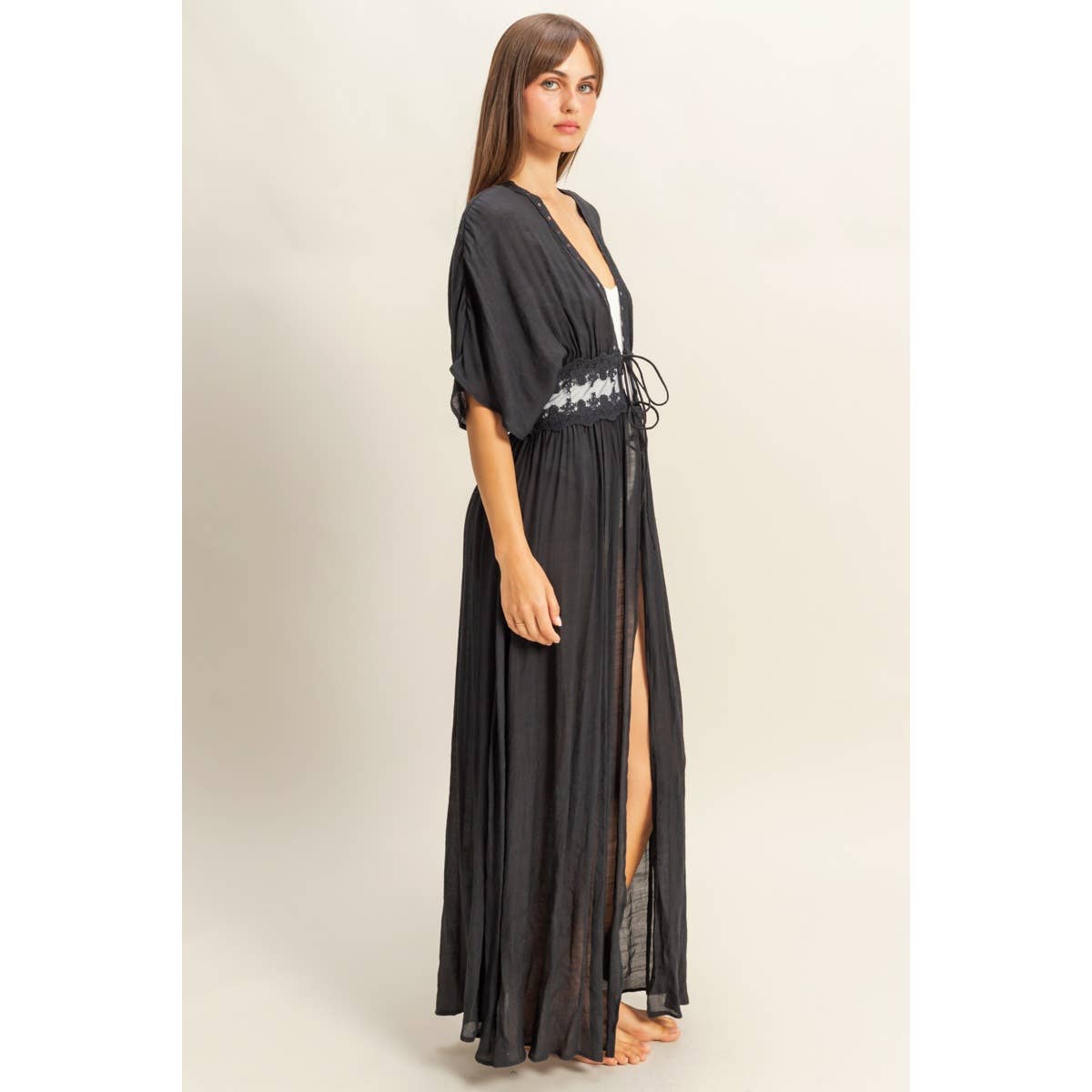 Tie-Front Lace Long Duster - The Elevated Hippie