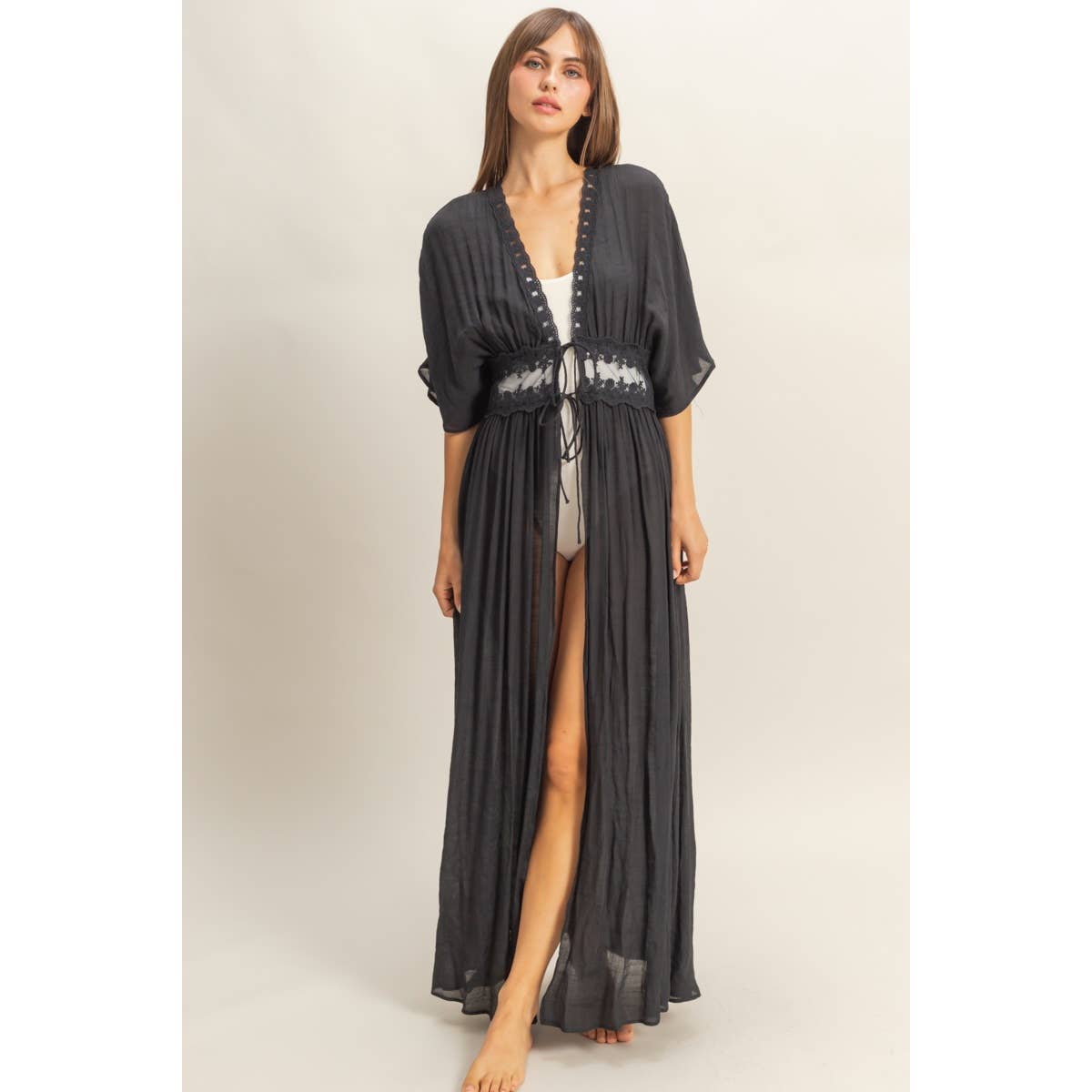 Tie-Front Lace Long Duster - The Elevated Hippie