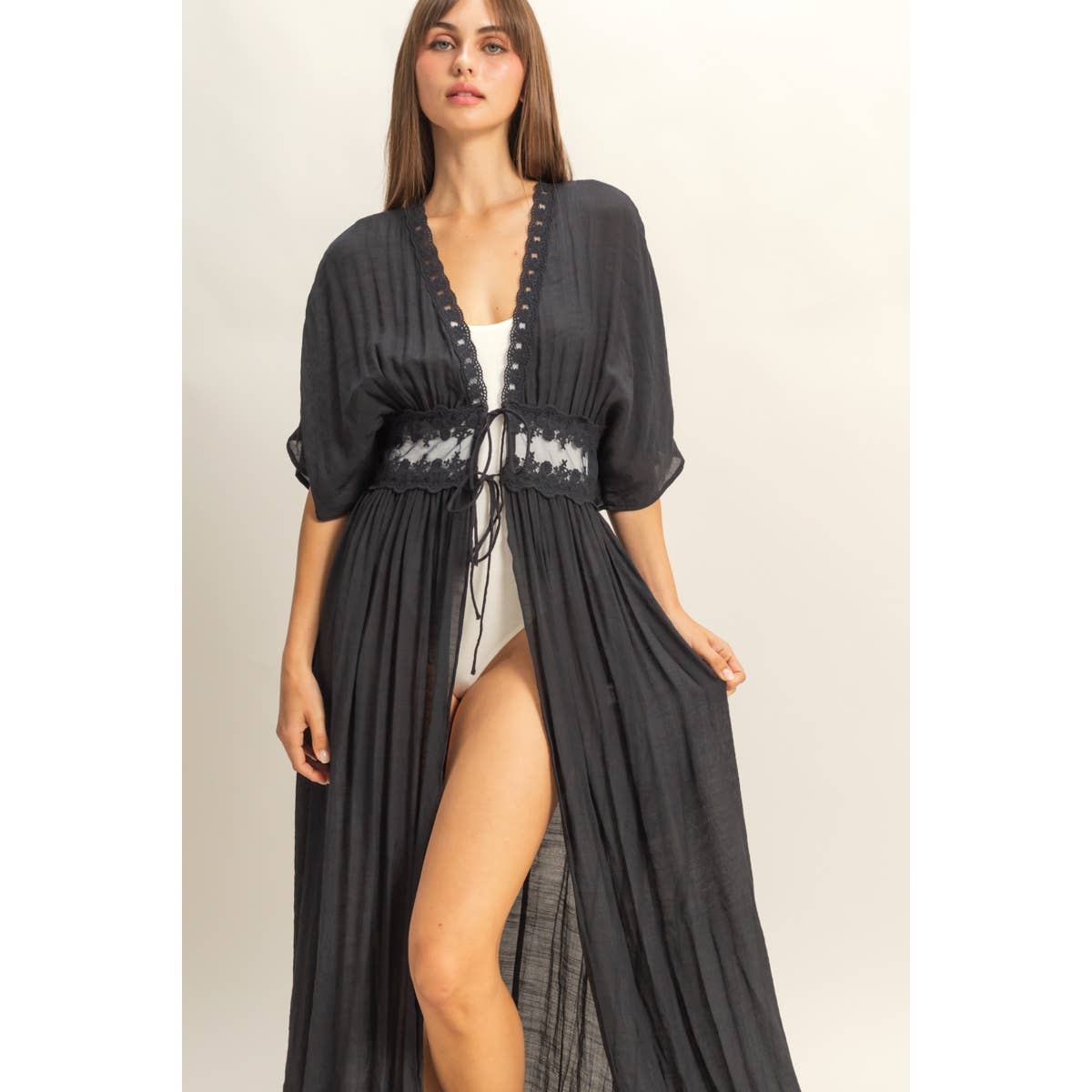 Tie-Front Lace Long Duster - The Elevated Hippie