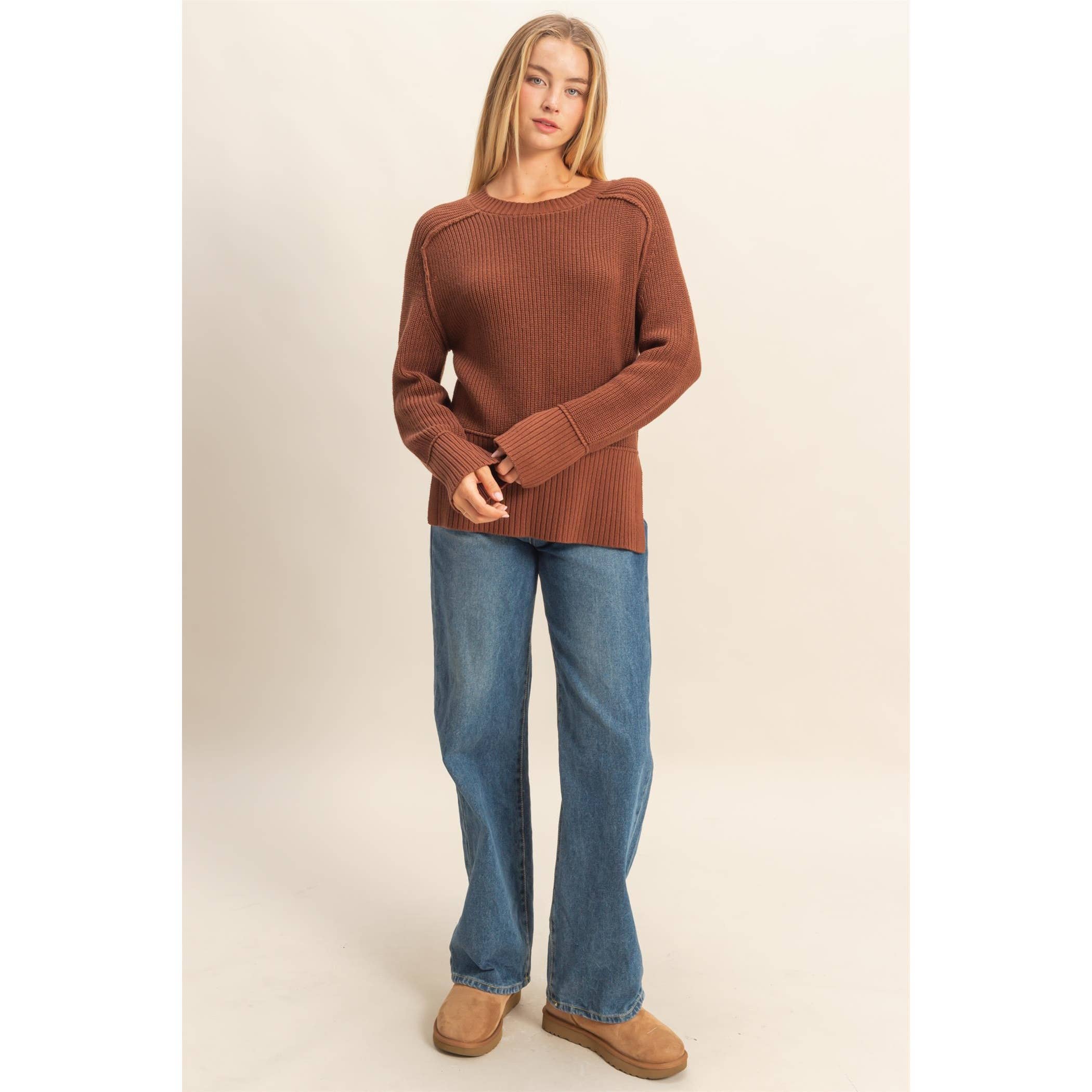Raglan Long Sleeve Side Slit Sweater - The Elevated Hippie