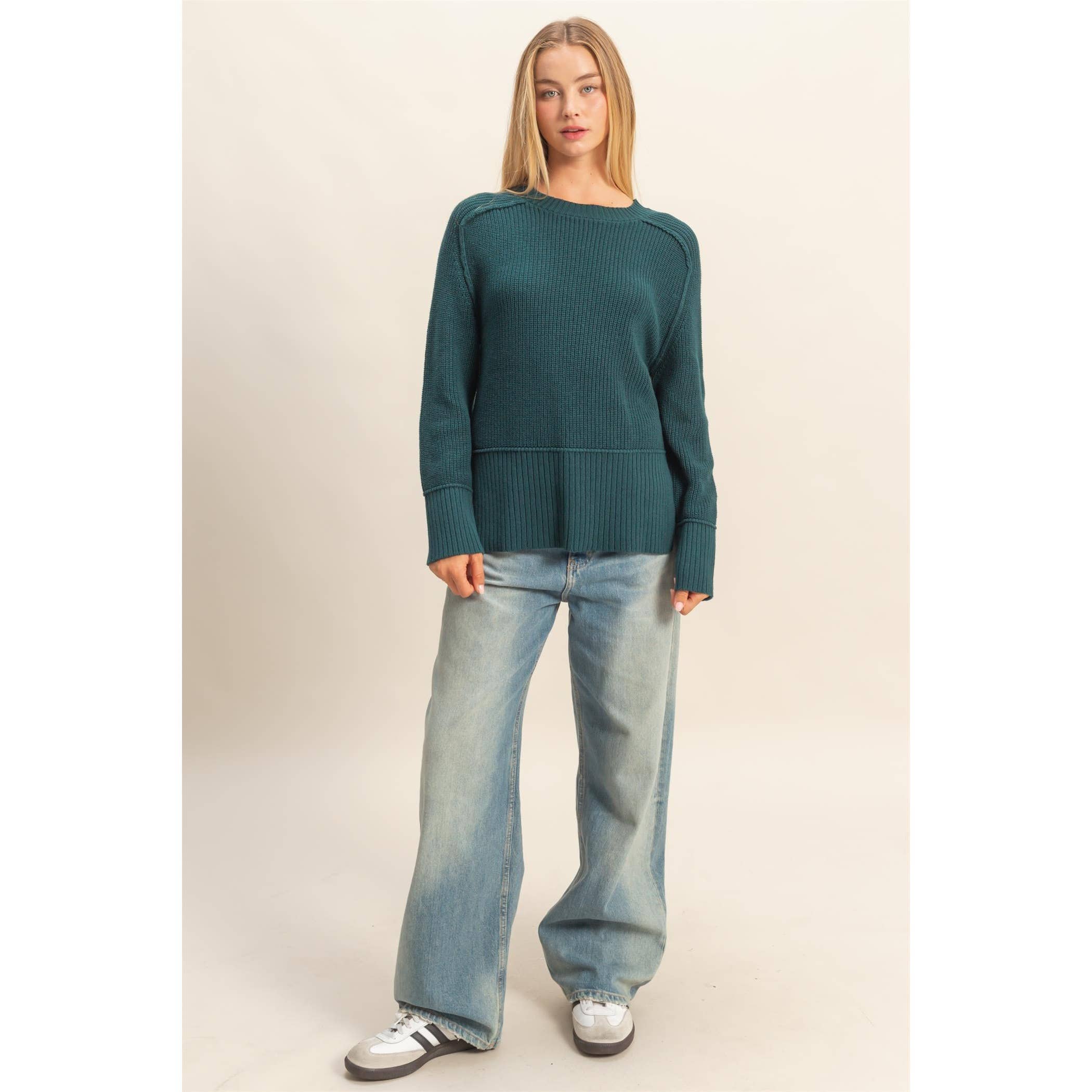 Raglan Long Sleeve Side Slit Sweater - The Elevated Hippie