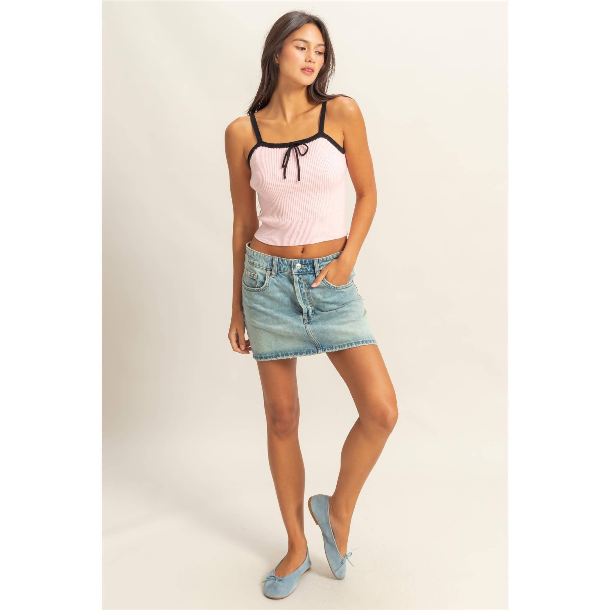 Square Neck Crop Ribbon Knit Top - The Elevated Hippie