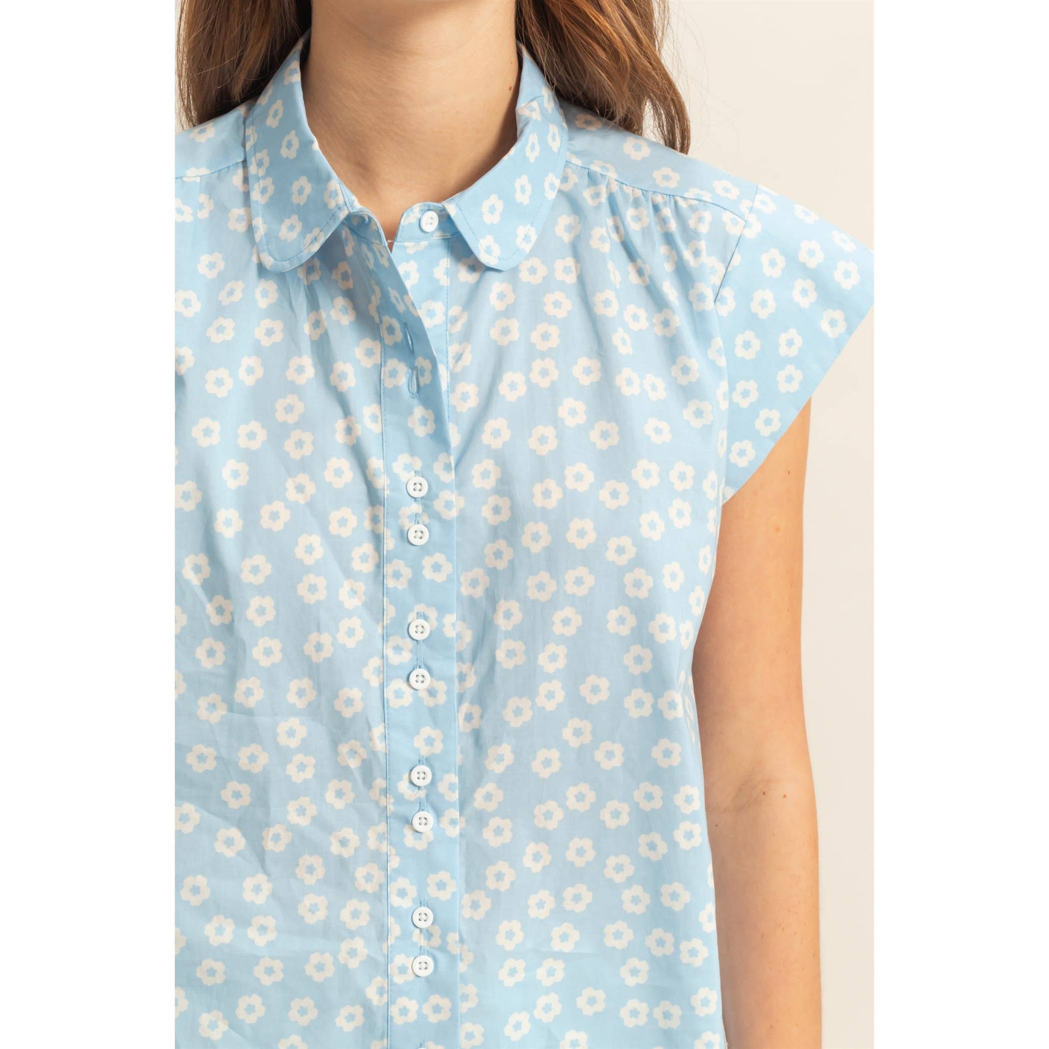 Ditsy Floral Print Cap Sleeve Shirt - The Elevated Hippie