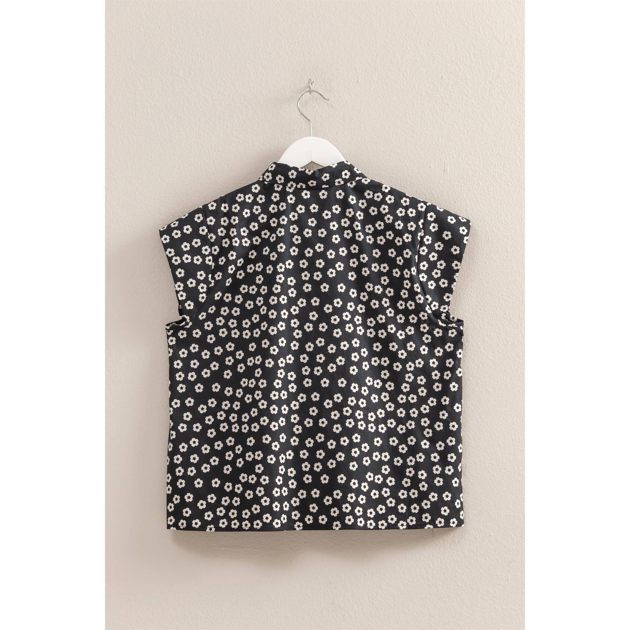 Ditsy Floral Print Cap Sleeve Shirt - The Elevated Hippie