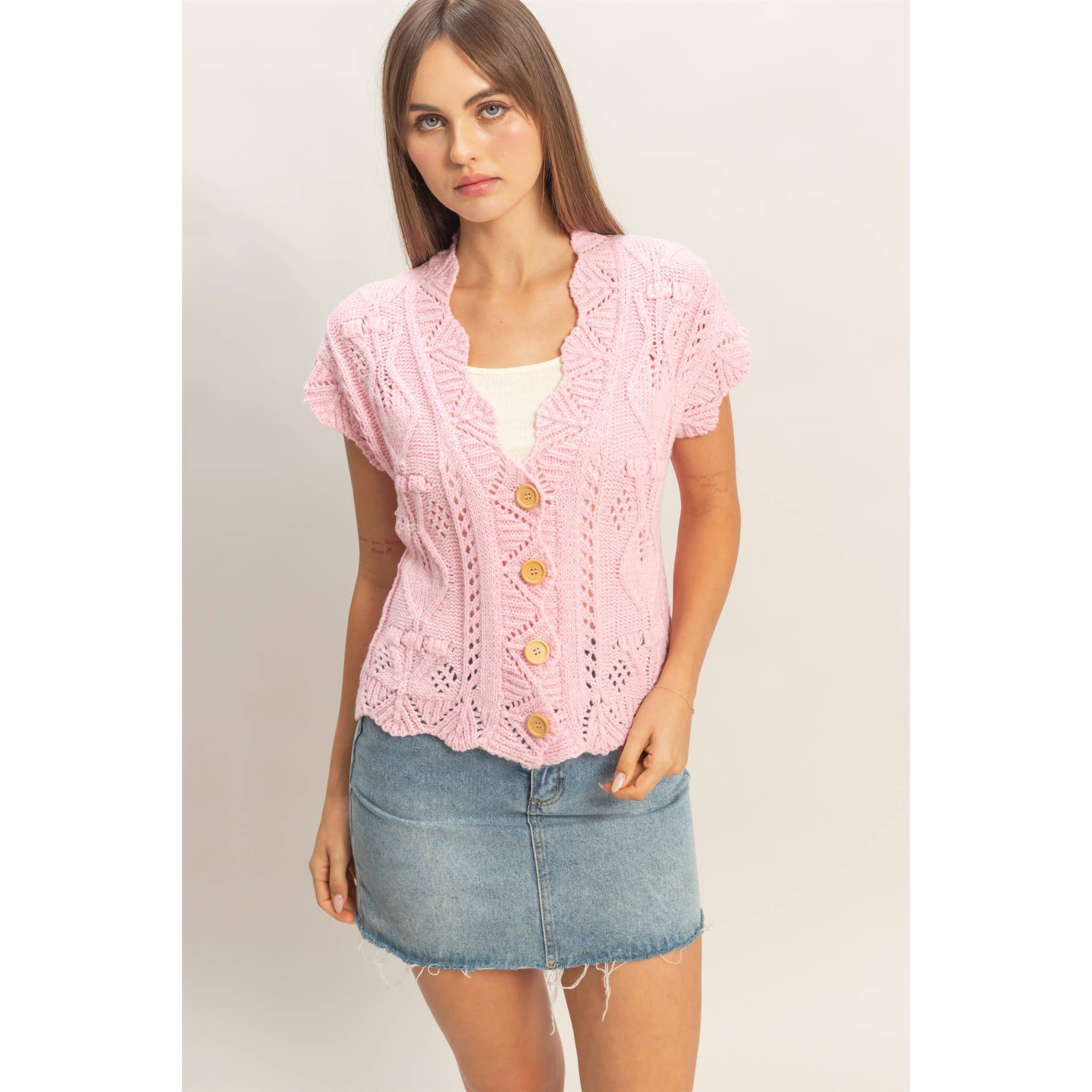 Button-Front Crochet Sweater - The Elevated Hippie