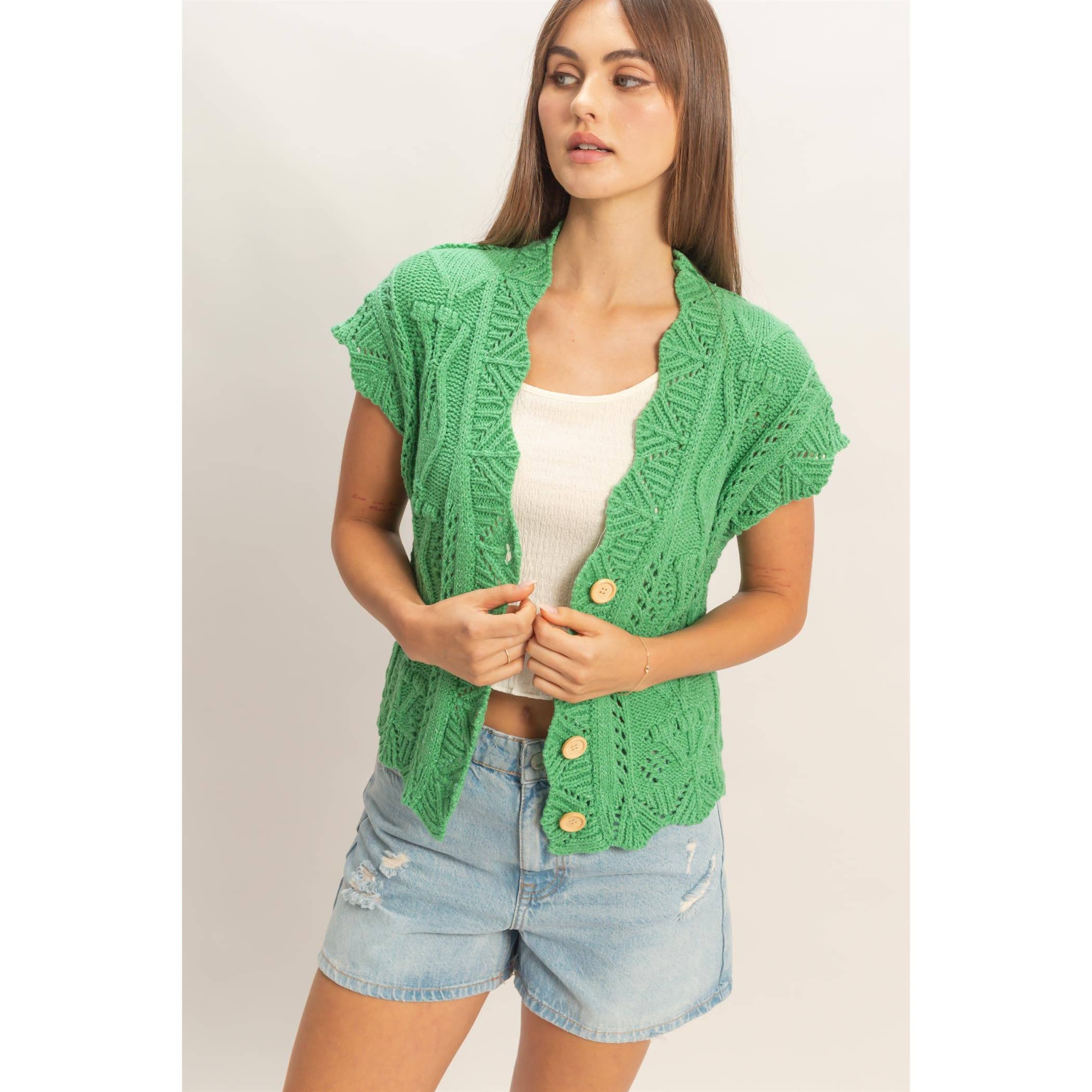 Button-Front Crochet Sweater - The Elevated Hippie