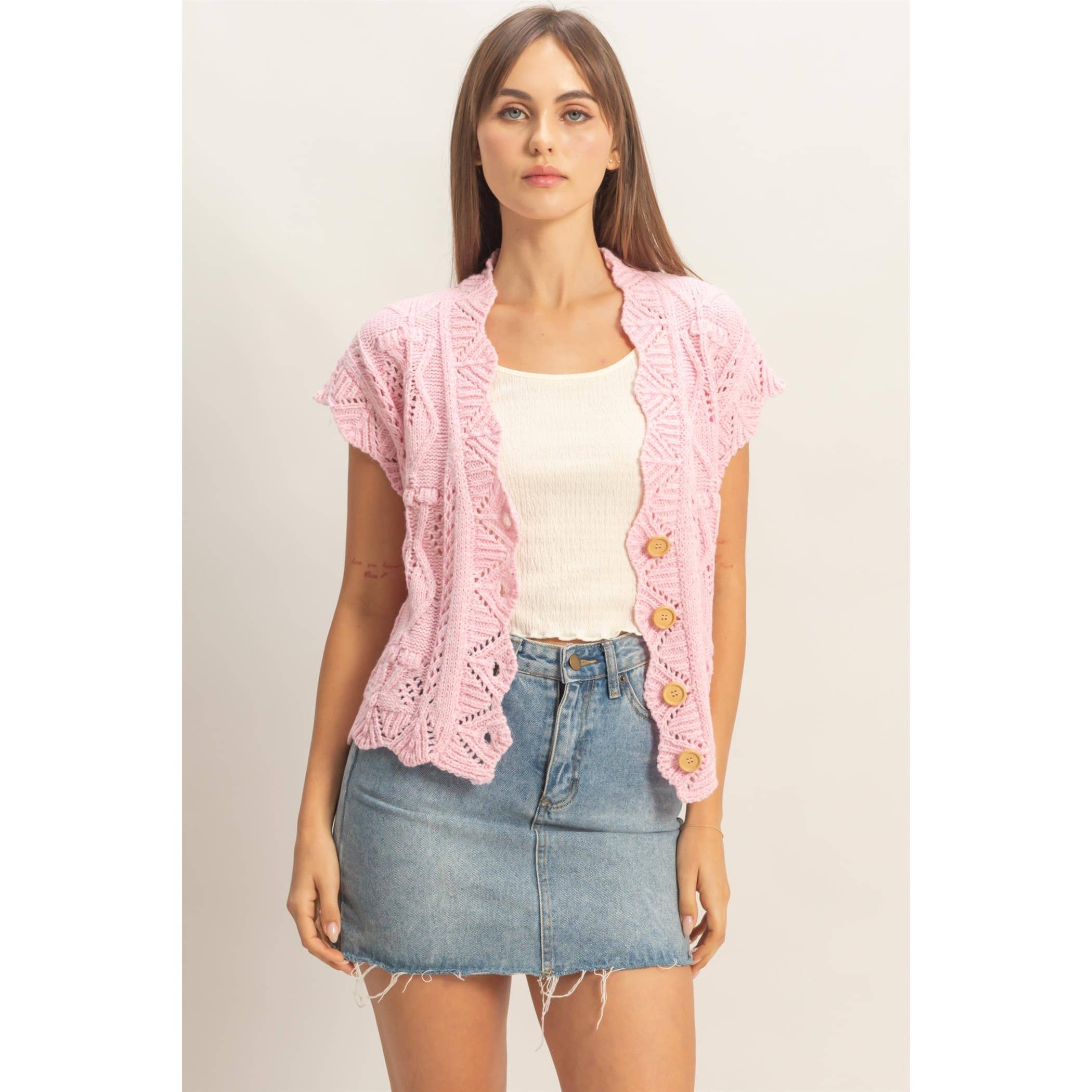 Button-Front Crochet Sweater - The Elevated Hippie