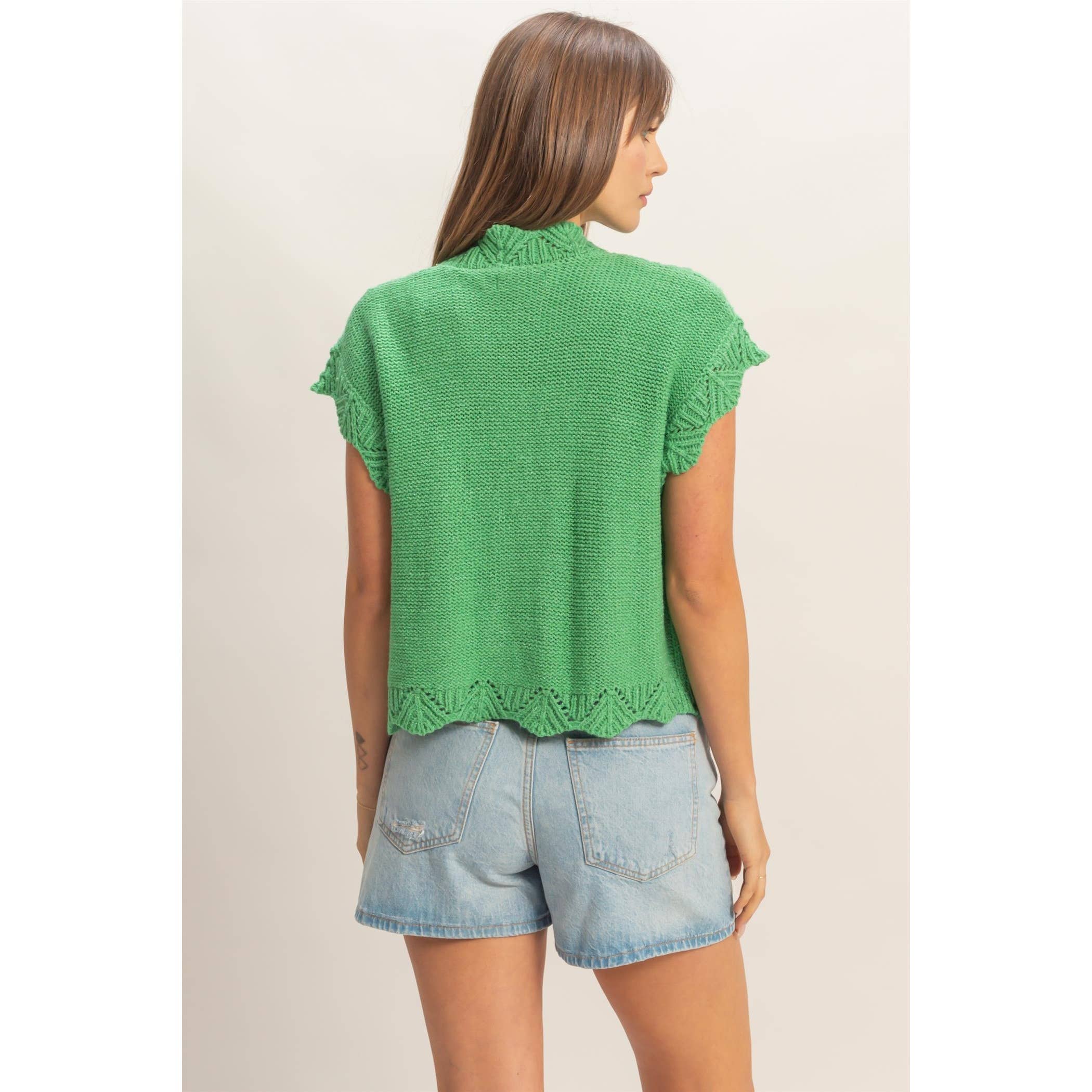 Button-Front Crochet Sweater - The Elevated Hippie