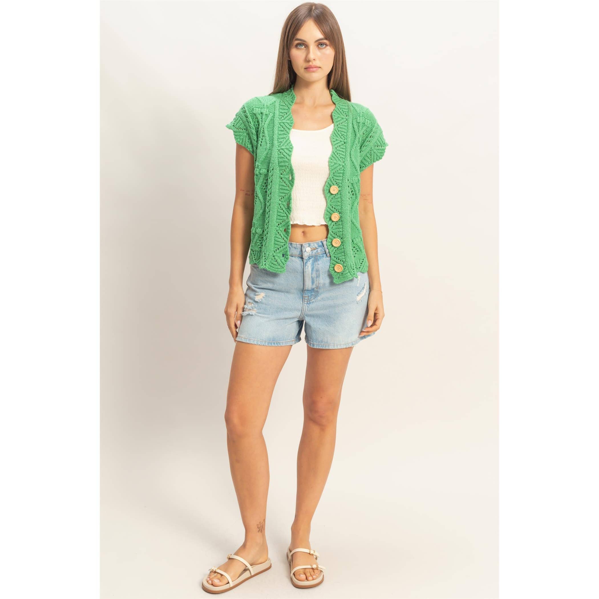 Button-Front Crochet Sweater - The Elevated Hippie
